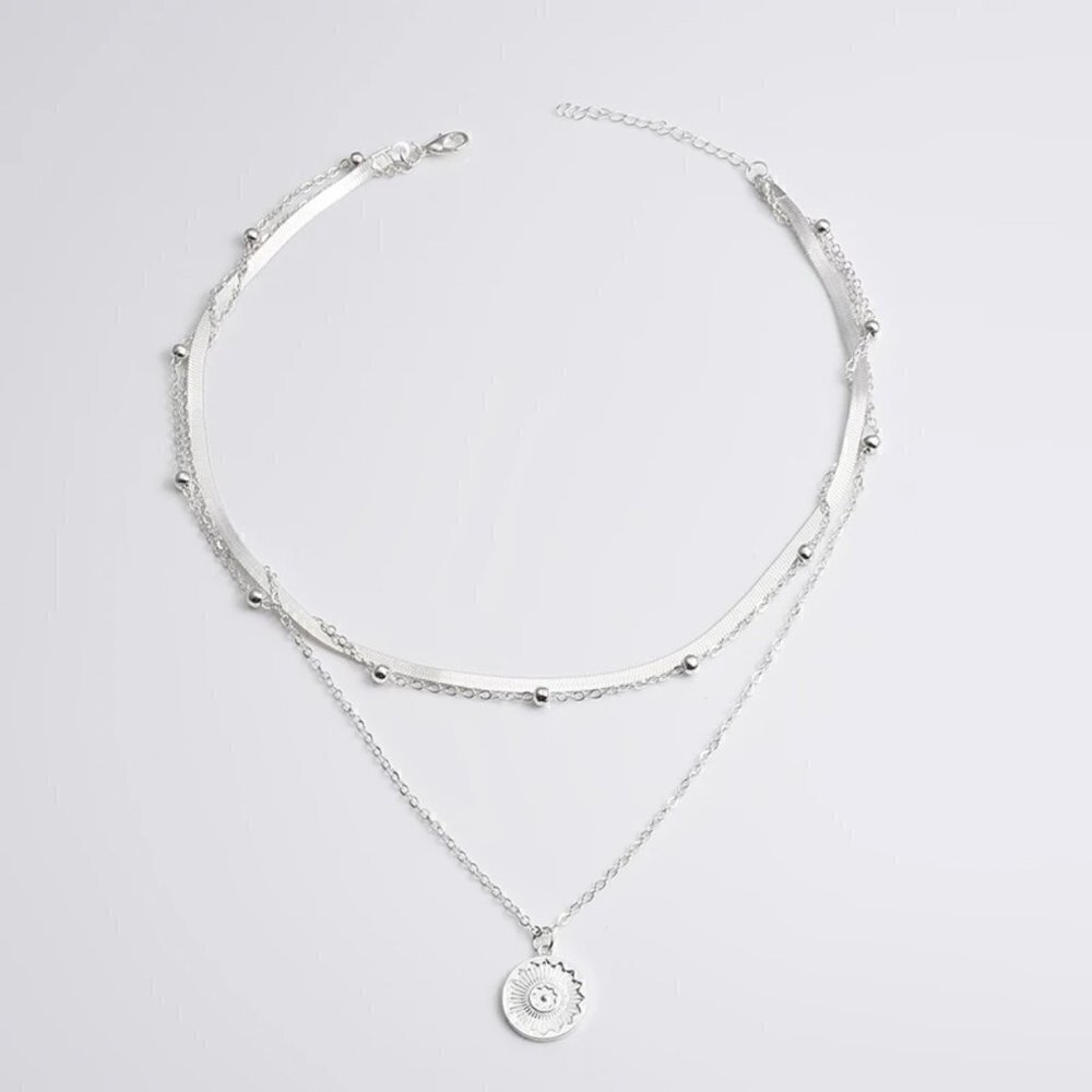 New Sun Pendant Necklace S925 Sterling Silver Multilayer Minimalist Celestial - Picture 3 of 9
